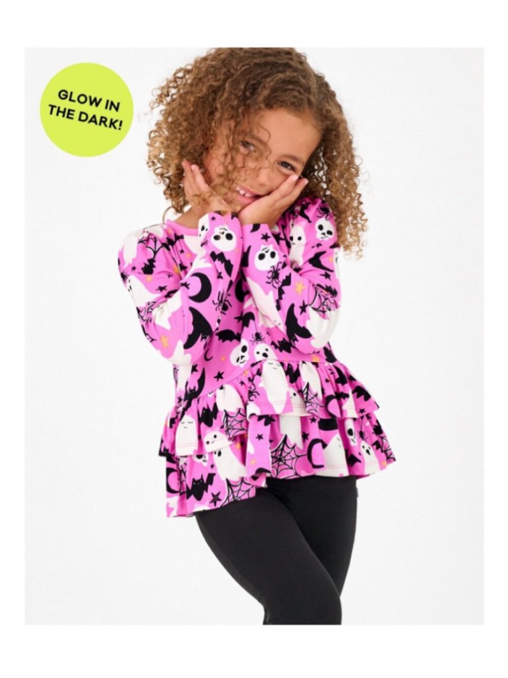 NWT Little Sleepies Pink Frightful Friends Long Sleeve Tiered Peplum Top Size 2T